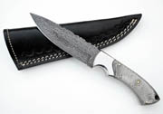 Drop Point Damascus Knife with White & Gray German Micarta Skinning Custom Knives with Leather Sheath