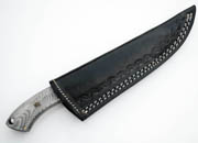 Drop Point Damascus Knife with White & Gray German Micarta Skinning Custom Knives with Leather Sheath