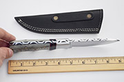 Drop Point D2 Knife with White & Gray German Micarta Skinning Custom Knives with Leather Sheath