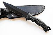 Large Black Bowie Knife 1095 Serrated with Black & Gray Micarta Custom Knives with Leather Sheath