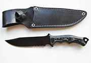 Large Black Bowie Knife 1095 Serrated with Black & Gray Micarta Custom Knives with Leather Sheath