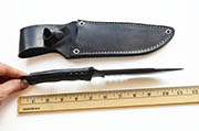 Large Black Bowie Knife 1095 Serrated with Black & Gray Micarta Custom Knives with Leather Sheath