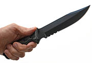 Large Black Bowie Knife 1095 Serrated with Black & Gray Micarta Custom Knives with Leather Sheath