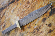Clip Point Bowie Damascus Knife Blank Blade Partial Tang with Brass Bolster Skinning Skinner