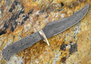Large Upswept Damascus Knife Blank Blade with Brass Bolster Skinning Skinner