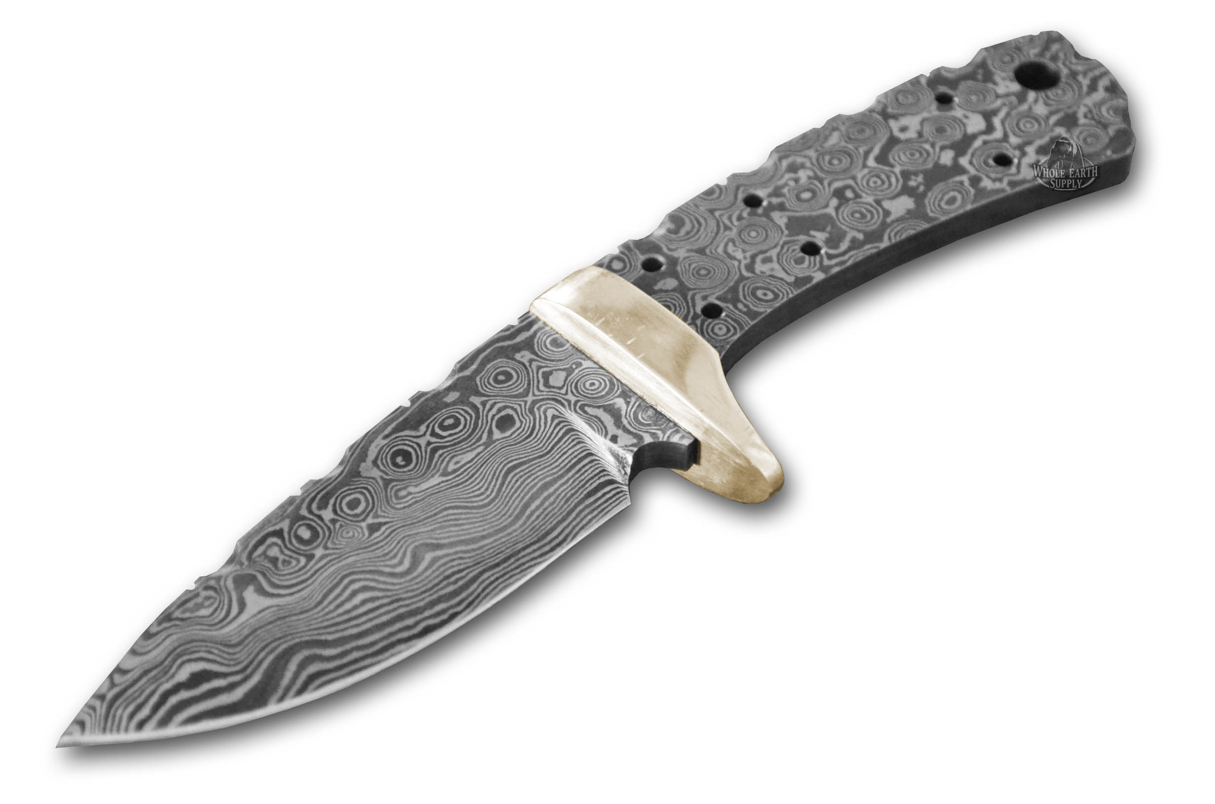 Drop Point Damascus Knife Blank Blade with Brass Bolster Skinning Skinner