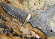 Large Drop Point Damascus Knife Blank Blade with Brass Bolster Skinning Skinner