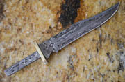 Upswept Damascus Knife Blank Blade Partial Tang with Brass Bolster Skinning Skinner