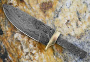 Drop Point Damascus Knife Blank Blade Partial Tang with Brass Bolster Skinning Skinner